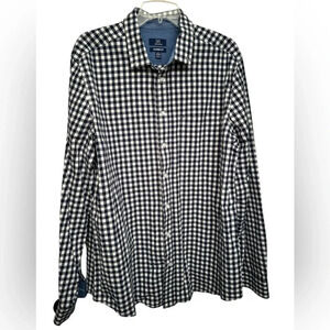 George classic fit long sleeved navy and white checked button up